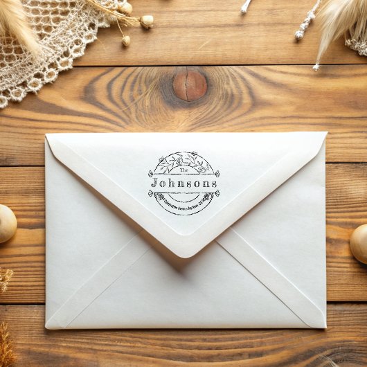 Ronde Bloemen Familienaam Retouradres Rubberstempel