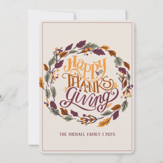 Ronde bloemen herfst bladeren gelukkig Thanksgivin Feestdagenkaart (Voorkant)