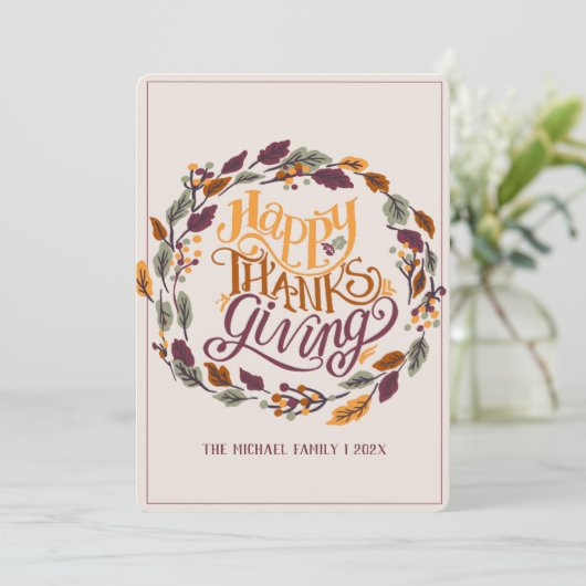 Ronde bloemen herfst bladeren gelukkig Thanksgivin Feestdagenkaart (Staand voorkant)