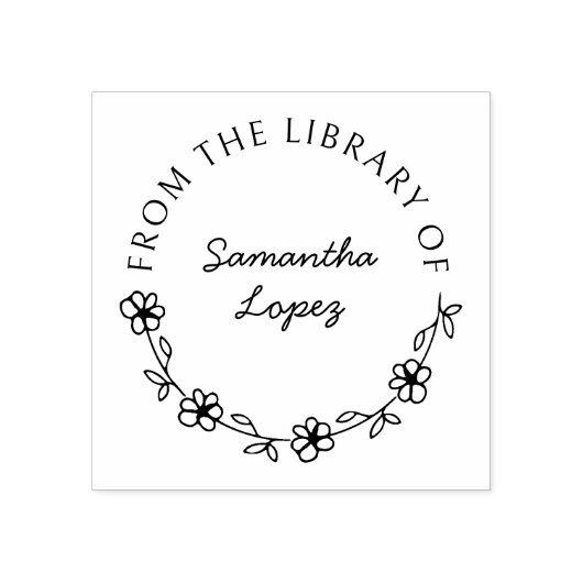 Ronde Bloemen Script Bibliotheek Boek Rubberstempel (Afrduk)