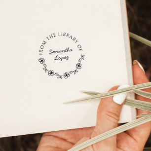 Ronde Bloemen Script Bibliotheek Boek Rubberstempel