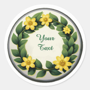 Ronde bloemenkrans bord met gele bloemen sticker
