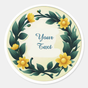 Ronde bloemenkrans bord met gele bloemen sticker