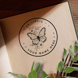 Ronde Bloemenvlinder ex libris stempel