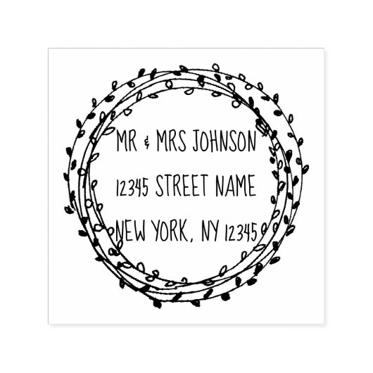 Ronde bloemige laurierkrans takken op maat  zelfinktende stempel (Design)