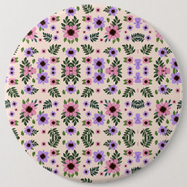 Ronde bloemige muismat met een symmetrisch  button 6,0 cm