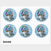 Ronde bloemige theekopje sticker (Vel)