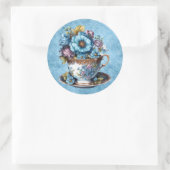 Ronde bloemige theekopje sticker (Tas)
