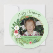 Ronde Bloemrijke Elegantie Foto Kerst Feestdagenkaart (Voorkant)