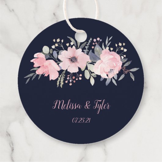 Ronde Blush Roze op Navy Bruiloft | Bedankjes Labels (Achterkant)