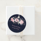 Ronde Blush Roze op Navy Bruiloft | Bedankjes Labels (In situ)