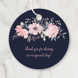 Ronde Blush Roze op Navy Bruiloft | Bedankjes Labels
