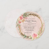 Ronde BOHO Floral Pampas Pink Waterverf Wreate Kaart (Voorkant / Achterkant)