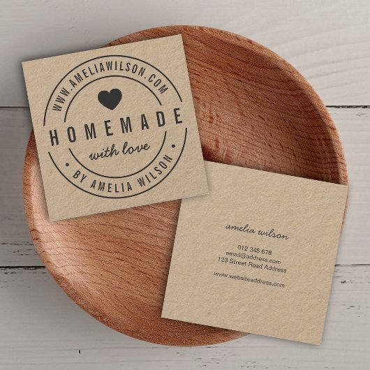 Ronde border vet zelfgemaakt met liefde hart vierkante visitekaartje