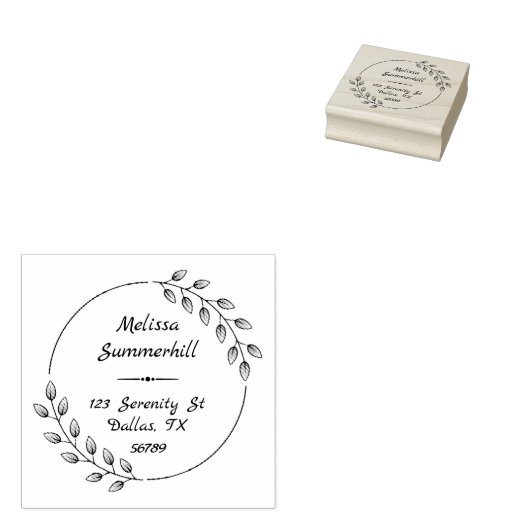 Ronde botanische bladeren, groot adres rubberstempel (Gestempeld)