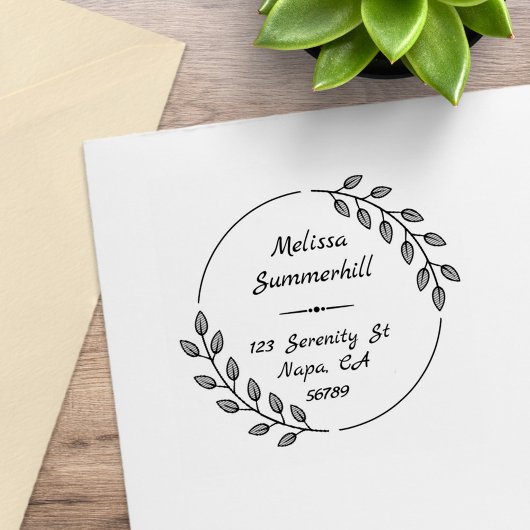 Ronde botanische bladeren, groot adres rubberstempel