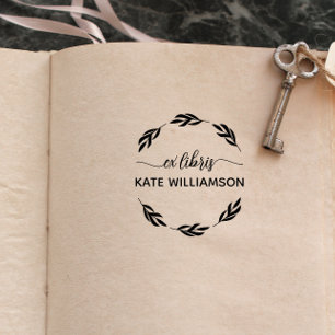 Ronde botanische krans Ex libris Rubberstempel