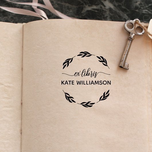 Ronde botanische krans Ex libris Rubberstempel