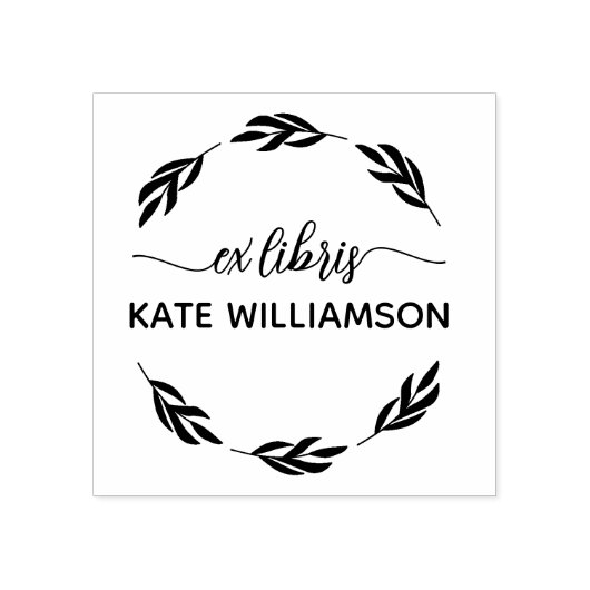 Ronde botanische krans Ex libris Rubberstempel (Afrduk)