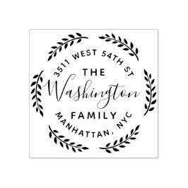 Ronde Botanische krans Familienaam Retouradres Rubberstempel