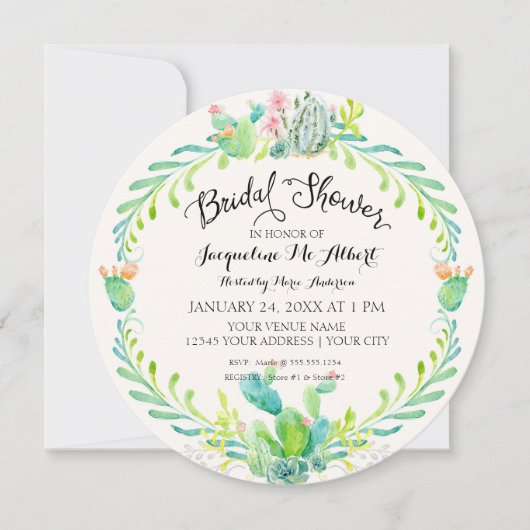 Ronde bruids woestijn cactussen Waterverf rustiek Kaart (Voorkant)