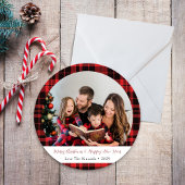 Ronde Buffalo Plaid Familiefoto Kerst Kaart