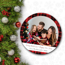 Ronde Buffalo Plaid Familiefoto Kerst Kaart