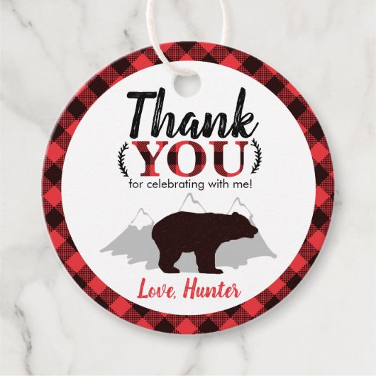 Ronde buffelplaat Beer Lumberjack Birthday Bedankjes Labels (Voorkant)