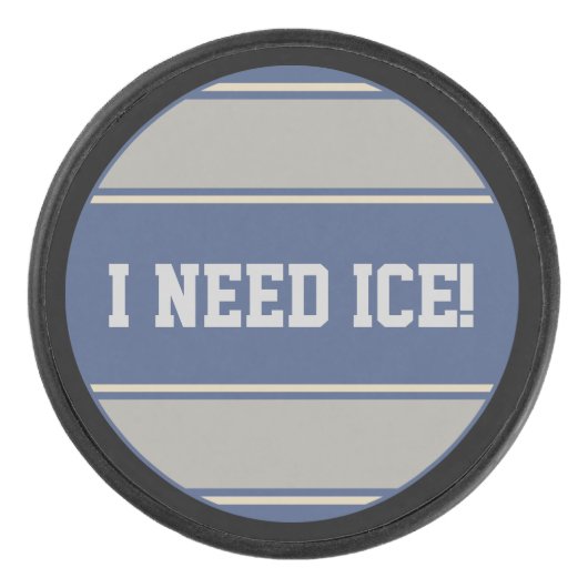 Ronde Button - Strepen blauw steengrijs Hockey Puck (Voorkant)