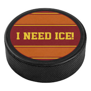 Ronde Button - Stripes donkerrood geel Hockey Puck