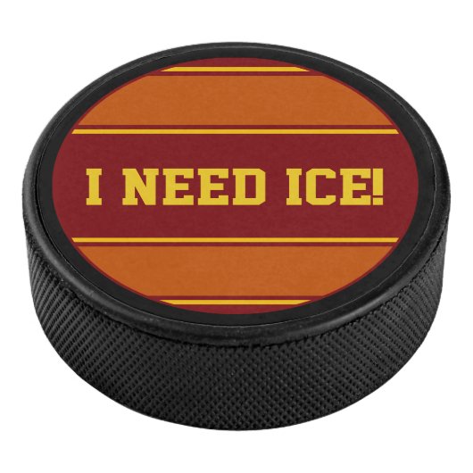 Ronde Button - Stripes donkerrood geel Hockey Puck (3/4)