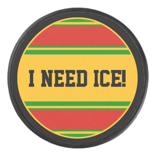 Ronde Button - Stripes rood geel Hockey Puck (Voorkant)