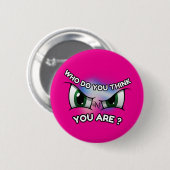 Ronde Button: Wie denk jij (magenta) Button 5,7 Cm (Voorkant /achterkant)