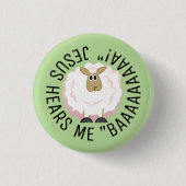 Ronde Cartoon met fluffy Sheep Button 3,2 Cm (Voorkant)