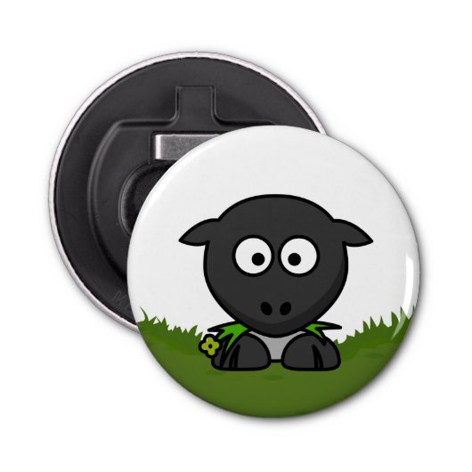 Ronde Cartoon schapen Button Flesopener (Voorkant)