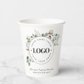 Ronde Circle Custom Company Logo Floral Greenery Papieren Bekers (Voorkant)