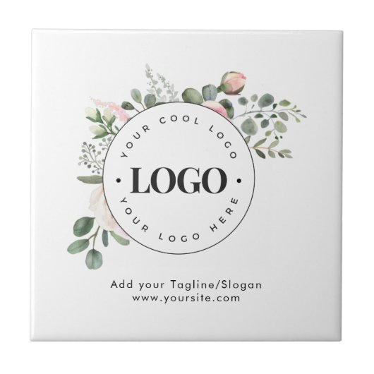 Ronde Circle Custom Company Logo Floral Greenery Tegeltje (Voorkant)