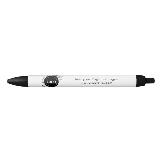 Ronde Circle Custom Company Logo Floral Greenery Zwarte Inkt Pen (Voorkant)