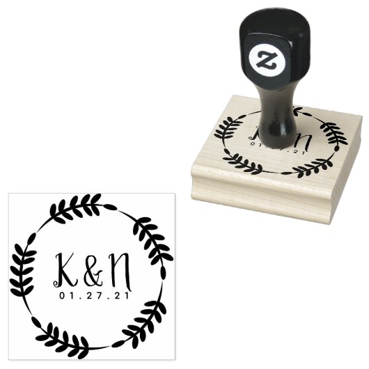 Ronde cirkelvormige bladeren Initiaal Logo bruilof Rubberstempel (Gestempeld)