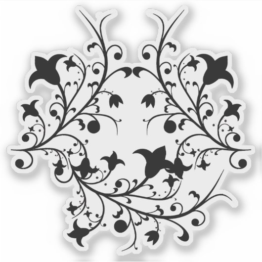 Ronde Cluster van  Zwart Abstract Bloemen Sticker (Voorkant)