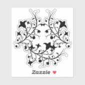 Ronde Cluster van  Zwart Abstract Bloemen Sticker (Vel)