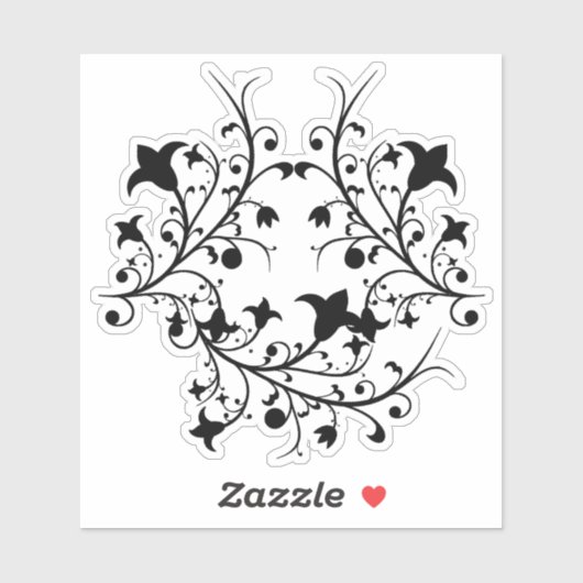 Ronde Cluster van Zwart Abstract Bloemen Sticker (Vel)