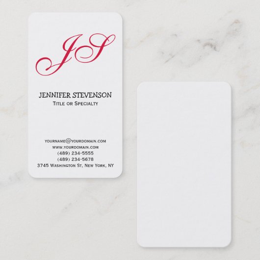 Ronde Corner Crimson Red Monogram Visitekaartje (Voorkant / Achterkant)