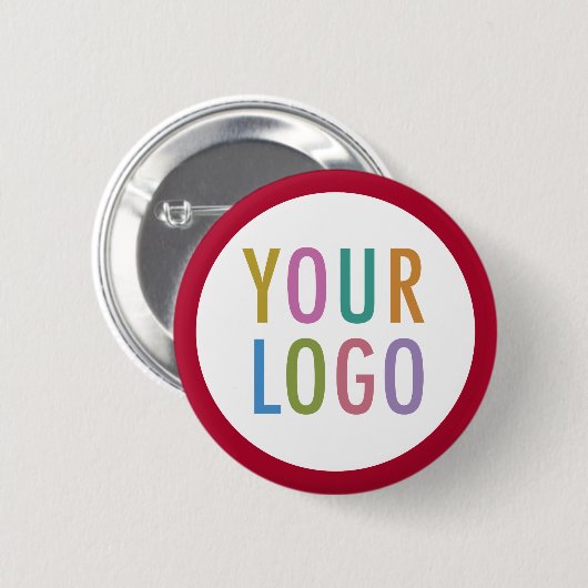 Ronde custom speld met logo donkerrood knopje op d button 5,7 cm (Voorkant /achterkant)