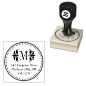 Ronde Damask Monogram Initiaal Retouradres Rubberstempel (Gestempeld)