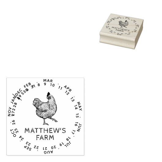 Ronde datum van maand Rustic Chicken Eg Boerderij Rubberstempel (Gestempeld)