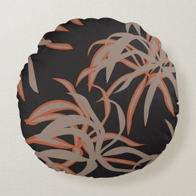 Ronde decoratieve kussen met bladmotief (Voorkant)