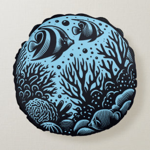 Ronde decoratieve kussen met oceaanthema en zeelev