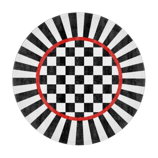 Ronde decoratieve snijplank van glas met narrenrui (Voorkant)