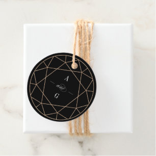 Ronde Diamant Gem Geometrische Monogram Chique Bru Bedankjes Labels